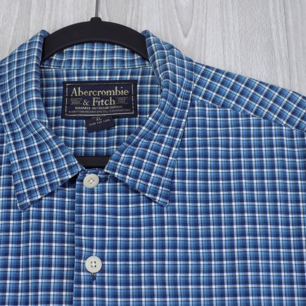 Y2k Abercrombie & Fitch Plaid Shirt Mens XL Blue Button-down Short Sleeve Pocket